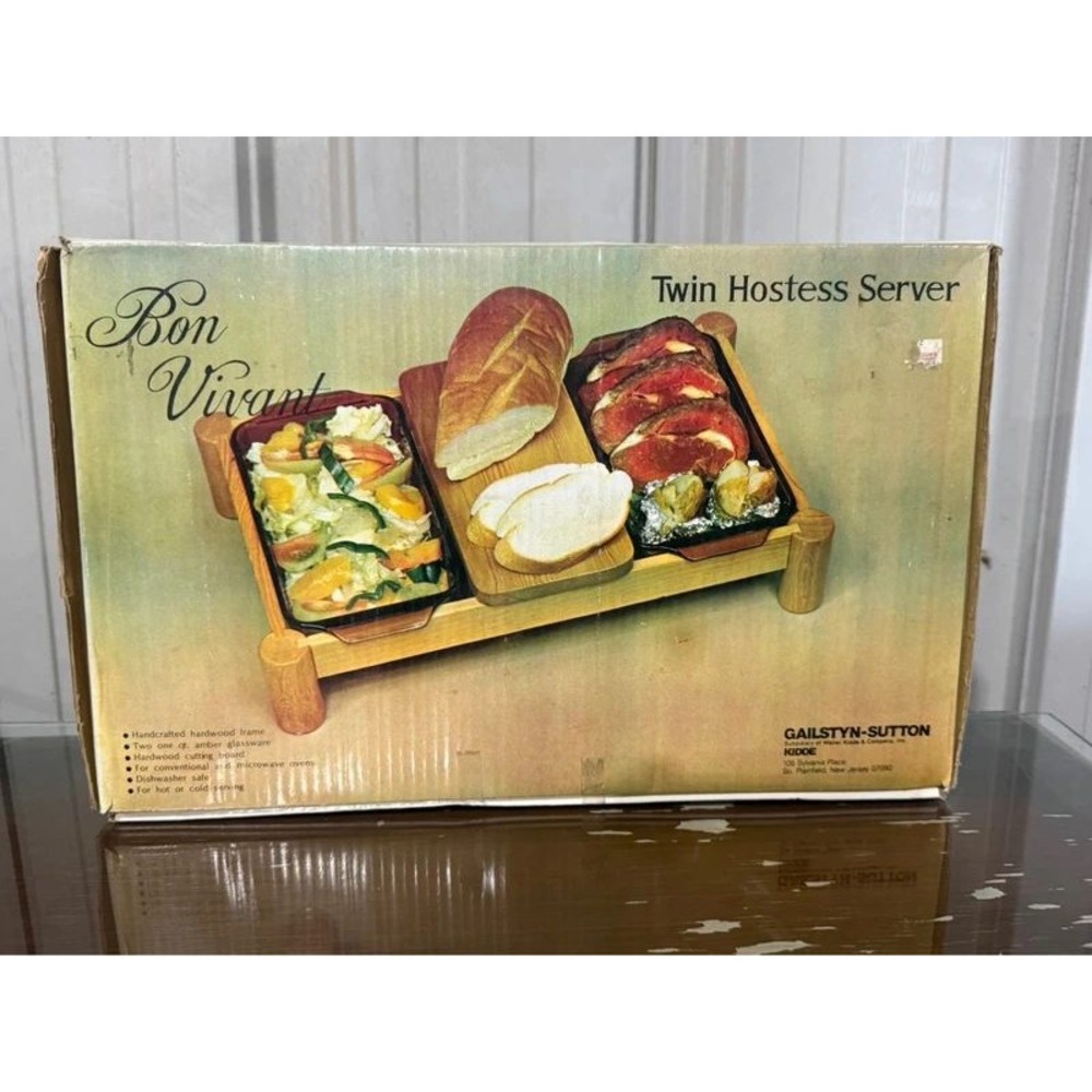 Twin Hostess Server Wood Frame Glassware Casserole